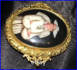 Antique Portrait Brooch Hand Painted Porcelain Cameo Large Victorian Holy Man