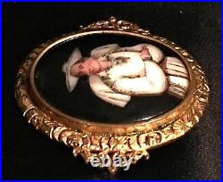 Antique Portrait Brooch Hand Painted Porcelain Cameo Large Victorian Holy Man