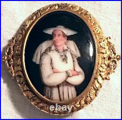 Antique Portrait Brooch Hand Painted Porcelain Cameo Large Victorian Holy Man
