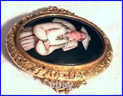 Antique Portrait Brooch Hand Painted Porcelain Cameo Large Victorian Holy Man