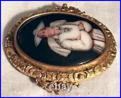 Antique Portrait Brooch Hand Painted Porcelain Cameo Large Victorian Holy Man