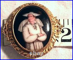 Antique Portrait Brooch Hand Painted Porcelain Cameo Large Victorian Holy Man