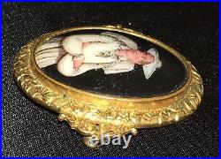 Antique Portrait Brooch Hand Painted Porcelain Cameo Large Victorian Holy Man
