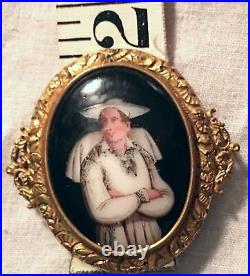 Antique Portrait Brooch Hand Painted Porcelain Cameo Large Victorian Holy Man
