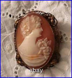 Antique Portrait Brooch Hand Painted Porcelain Cameo Victorian Mother Fish Pin