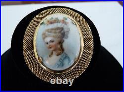 Antique Portrait Brooch Hand Painted Porcelain Victorian Lady Pin