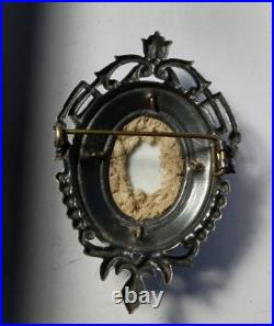 Antique Portrait Brooch Miniature Cameo Hand Painted Porcelain Victorian Pin