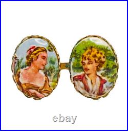 Antique Portrait Brooch Victorian Engagement Wedding Pin Hand-Painted Porcelain