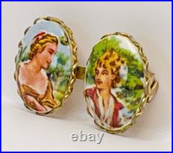 Antique Portrait Brooch Victorian Engagement Wedding Pin Hand-Painted Porcelain