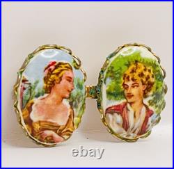 Antique Portrait Brooch Victorian Engagement Wedding Pin Hand-Painted Porcelain