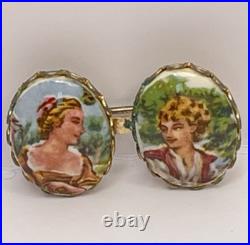 Antique Portrait Brooch Victorian Engagement Wedding Pin Hand-Painted Porcelain