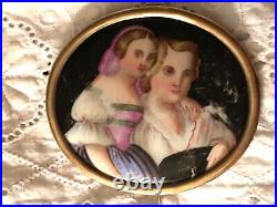 Antique Portrait Cameo Brooch Hand Painted Mother Child Pin Victorian Gold Vtg