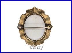 Antique Portrait Cameo Brooch Hand Painted Porcelain With Gold Tone Frame 1800s