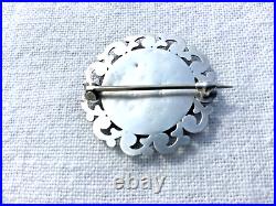 Antique Portrait Miniature Sterling Silver Pin Hand Painted Under Glass UNIQUE