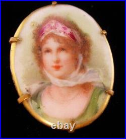 Antique Portrait Queen of Pruss ia Brooch hand painted cameo porcelain with gold