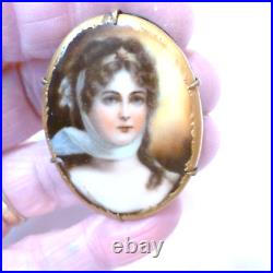 Antique Pr Hand Painted Porcelain Brooch Pins Excellent Condition