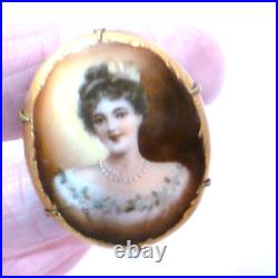 Antique Pr Hand Painted Porcelain Brooch Pins Excellent Condition