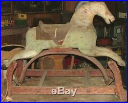 Antique Primitive Victorian Hand-Crafted Wooden Rocking Horse w Original Paint