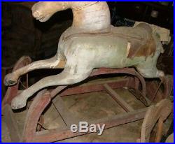 Antique Primitive Victorian Hand-Crafted Wooden Rocking Horse w Original Paint