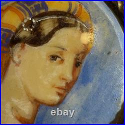 Antique Rare Portrait of French Woman Hand Painting Miniature Pin Brooch