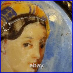Antique Rare Portrait of French Woman Hand Painting Miniature Pin Brooch