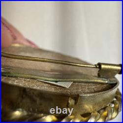 Antique Rare Portrait of French Woman Hand Painting Miniature Pin Brooch