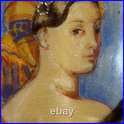 Antique Rare Portrait of La Grande Odalisque Hand Painting Miniature Pin Brooch
