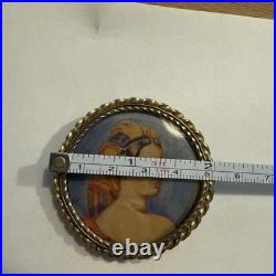 Antique Rare Portrait of La Grande Odalisque Hand Painting Miniature Pin Brooch