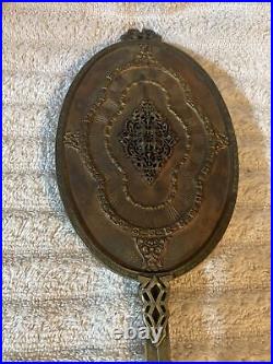 Antique Rare Victorian Filigree Carved Ornate Beveled Hand Held Vanity Mirror