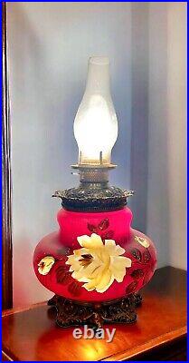 Antique Rare Victorian Hand Painted converted Oil lamp