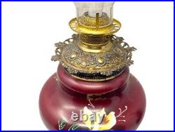 Antique Rare Victorian Hand Painted converted Oil lamp