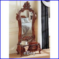 Antique Replica Victorian Style Hand-Carved Solid Mahogany 74 Dressing Mirror