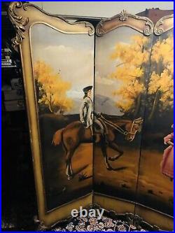 Antique Room Divider Hand Painted Victorian / Colonial Scene 6ft -Beautiful