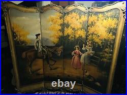 Antique Room Divider Hand Painted Victorian / Colonial Scene 6ft -Beautiful