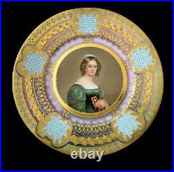 Antique Royal Vienna Hand painted porcelain plate Portrait of Lady signed Wagner
