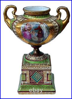 Antique Royal Vienna Victorian Gold Gilt Hand Painted Art Pedestal Urn Austria