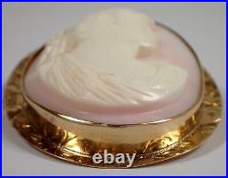 Antique SOLID 10k Yellow Gold 15.2g Hand Carved Lady SHELL Cameo Brooch Pendant