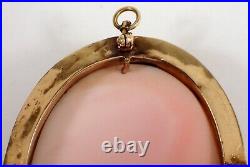 Antique SOLID 10k Yellow Gold 15.2g Hand Carved Lady SHELL Cameo Brooch Pendant