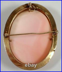 Antique SOLID 10k Yellow Gold 15.2g Hand Carved Lady SHELL Cameo Brooch Pendant