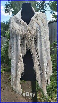 Antique Shawl Canton Piano Hand Embroidery Cream Silk Vintage Wedding Cape Stole