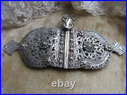 Antique Silver Buckle Victorian Hand Jewelry, Large 8.25'' Buckle