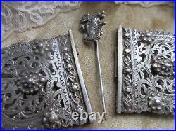 Antique Silver Buckle Victorian Hand Jewelry, Large 8.25'' Buckle