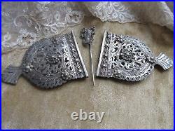 Antique Silver Buckle Victorian Hand Jewelry, Large 8.25'' Buckle