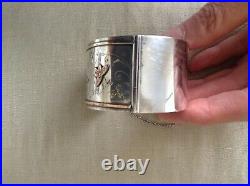 Antique Sterling Silver+ 14K Gold Victorian Wide Hand Etched Cuff Bracelet 43g