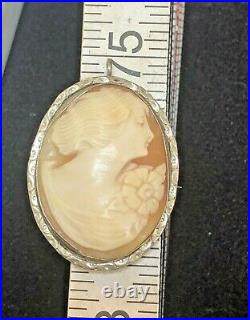Antique Sterling Silver Cameo Pin Pendant Victorian Hand Carved