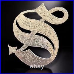 Antique Sterling Silver Monogram Brooch C Clasp Hand Engraved Victorian Letter S