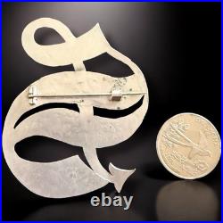 Antique Sterling Silver Monogram Brooch C Clasp Hand Engraved Victorian Letter S