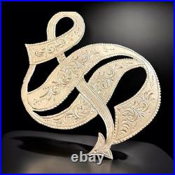 Antique Sterling Silver Monogram Brooch C Clasp Hand Engraved Victorian Letter S