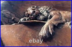 Antique Swiss Hand Carved Lion Of Lucerne Black Forest Walnut Wooden Plaque 1890