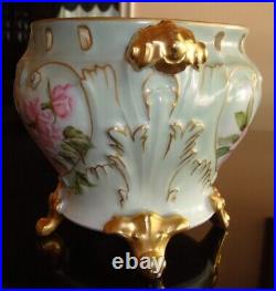 Antique Unmarked Limoges Hand Painted Vase Jardiniere Planter Centerpiece, Roses